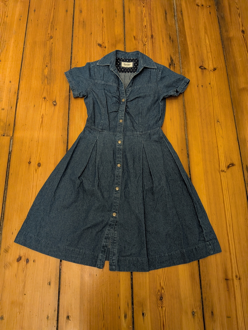 Denim Button-Front Fit & Flare Dress - Dark Blue